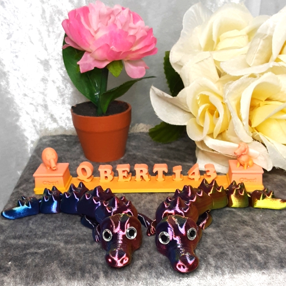 Handmade Articulated Tiny 3D Printed Crocodiles Set Of 2  Purple Golden Green